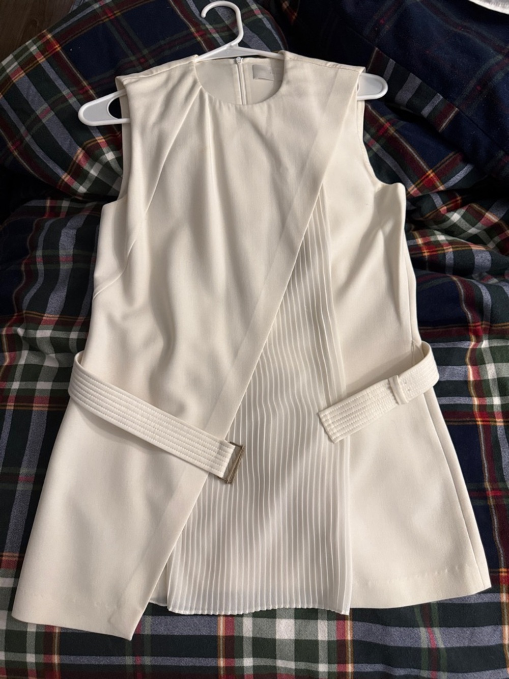 Boss Sleeveless Cream Pleated Panel Top with Belt